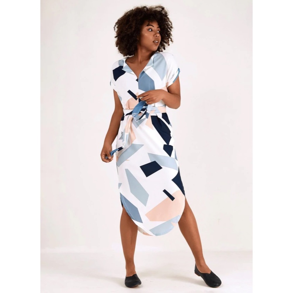 Ecowish Pastel Geometric Pattern Belted Dress Size XXL